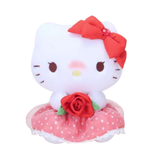 PELUCHE KITTY CON FLOR Y MOÑO ROJO